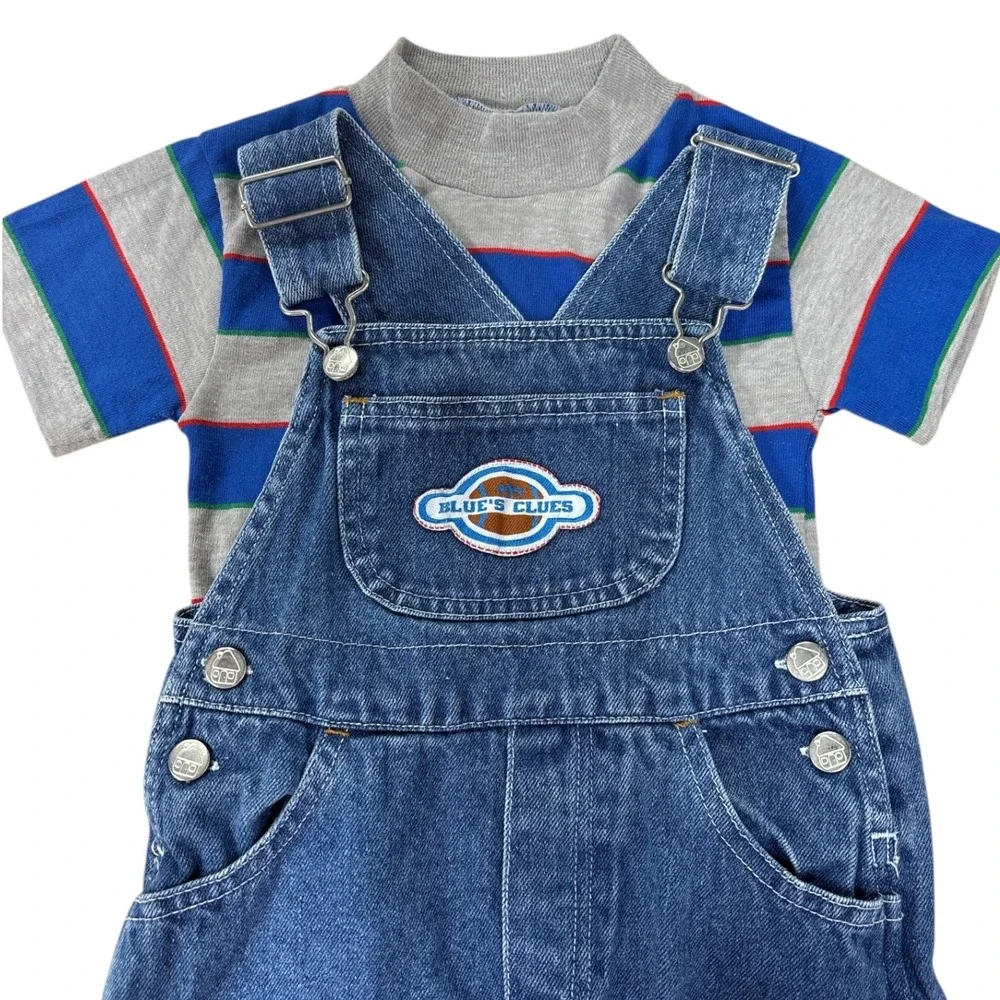 Vintage Blue's Clues Y2K Embroidered Denim Jean Overalls 2T‎ & Shirts 2000
